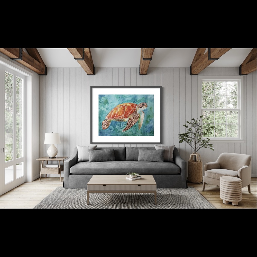 Sea Turtle Giclée Art Print Watercolor Painting Ocean Beach Tropical Sea-life - Picture 6 of 9